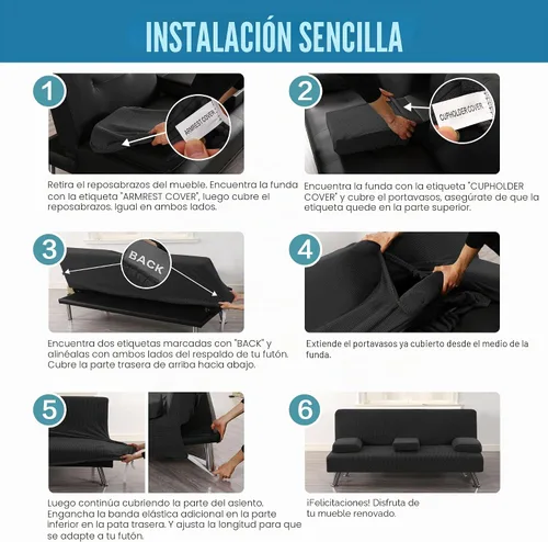 Vista 6 de H.VERSAILTEX 4 Piezas Fundas Elásticas para Futón Funda para Sofá Cama con Fundas para Reposabrazos Removibles y Portavasos Protector de Muebles
