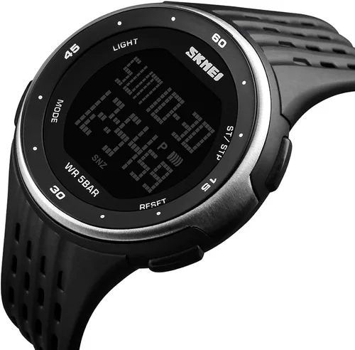 Vista 3 de PASOY Mens Digital Multi-Function Watch 2 Time Black Rubber Alarm Stopwatch Countdown Date Green Backlight Swim Waterproof Watches Black