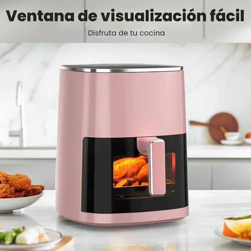 Vista 3 de Freidora de aire, freidora de aire cuadrada de 6 cuartos con ventana visual, freidora de aire de calentamiento rápido de 400 °F con temporizador Rosa