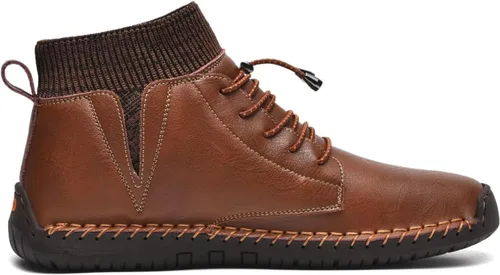 Vista 3 de MCEMACHI Mocasines de cuero para hombre, estilo casual, sin cordones, para conducir, zapatos de tobillo Chukka para hombre, incluye plantilla extra