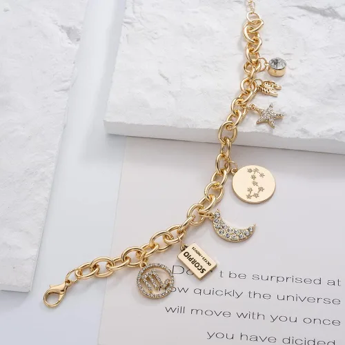 Vista 6 de Madison Tyler - Pulsera para mujer con dijes, símbolo de constelación del zodiaco, chapada en oro, placa de identificación, luna, constelación