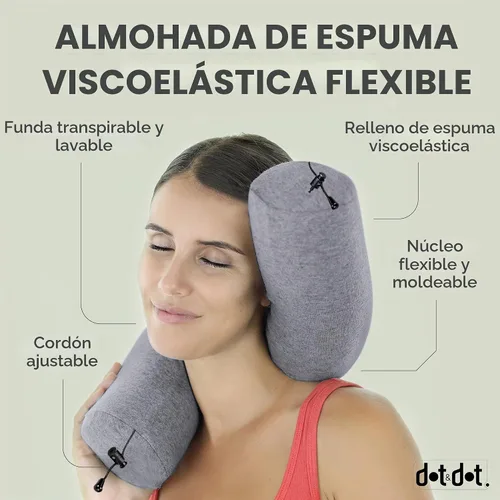 Vista 2 de Dot&Dot Almohada de viaje de espuma viscoelástica para aviones - Almohada de viaje para dormir - Almohada de avión para soporte de cuello, barbilla