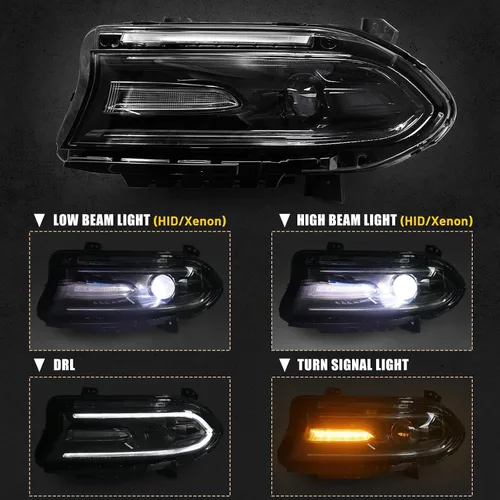 Vista 3 de Conjunto de faros delanteros FIONE Xenon/HID compatible con Dodge Charger 2015-2021 con luz diurna LED en el lado izquierdo del conductor LH