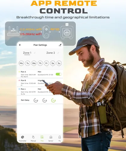 Vista 3 de RAINPOINT Temporizador de agua WiFi con entrada de latón, temporizador de rociador de 2 salidas, controlador automático del sistema de riego