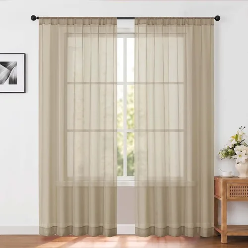 Vista 24 de OWENIE White Sheer Curtains 96 Inches Long 2 Panels for Living Room 52 Wide