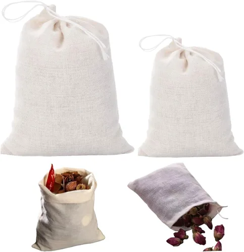 Vista 7 de Paquete de 50 bolsas de muselina de algodón con cordón, bolsas de té reutilizables, bolsas de especias/bolsas de filtro para té de hojas sueltas
