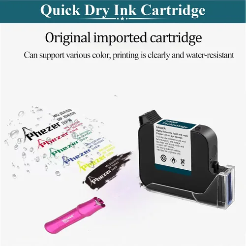 Vista 6 de Phezer Mini impresora de inyección de tinta mejorada de 1.000 in/1 pulgada para todos los materiales PC11-1, 25 idiomas, con cartucho de tinta