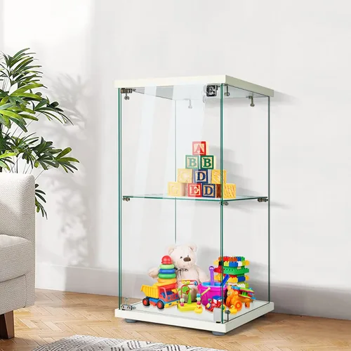 Vista 2 de VIVOHOME Gabinete de exhibición de vidrio de 2 capas con cerradura, 15.7" x 15.7" x 31.9" (ancho x profundidad x altura), vidrio templado, base