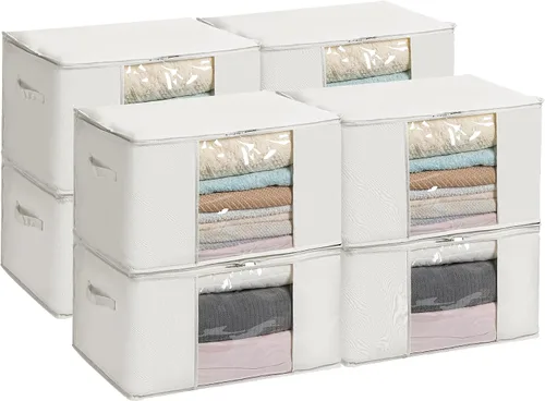 Vista 9 de TYEERS Bolsas de almacenamiento grandes con cremallera y ventana transparente, contenedores de almacenamiento de tela mezclada de algodón para ropa