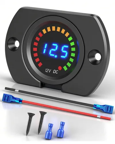 Vista 9 de Voltímetro IZTOSS para autos y motocicletas, resistente al agua, con panel con luces LED, CD 12 V - 24 V, (12V Without panel)