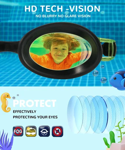 Vista 7 de NSSIW Gafas de natación para niños, gafas de natación para niños: gafas de piscina antivaho sin fugas, paquete de 2 unidades de 3 a 16 años