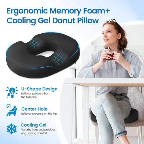 Vista 3 de CushZone Almohada Cojín de Asiento en Forma de Dona - Almohada de Piso de Gel Refrescante, Cojín de Piso de Espuma Viscoelástica para Oficina