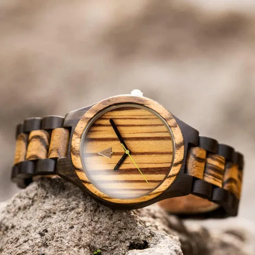 Vista 8 de Reloj Treehut de madera de cebrano y ébano, movimiento analógico de cuarzo