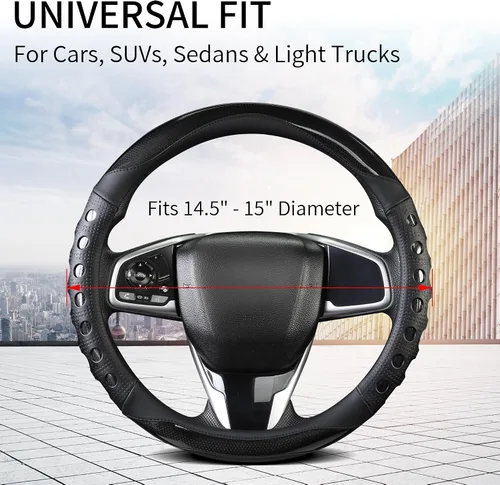 Vista 3 de Funda de cuero sintético para volante de automóvil con agarre antideslizante, para mujeres y hombres, ajuste universal para automóviles, camiones