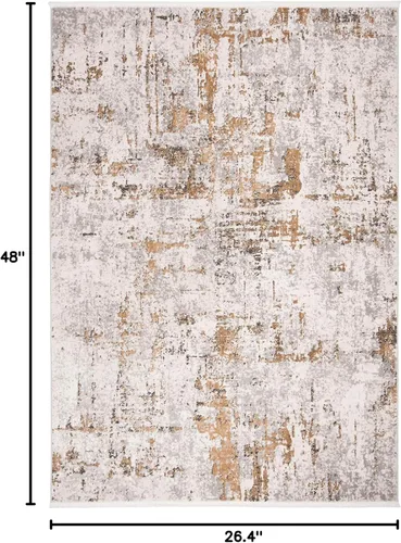 Vista 2 de SAFAVIEH Shivan Collection - Alfombra decorativa de 2 pies 2 pulgadas x 4 pies, gris y dorado, diseño abstracto moderno, no desprende pelusa