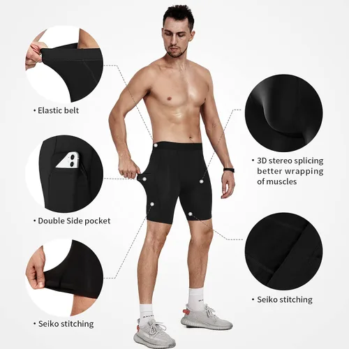 Vista 3 de Niksa Pantalones cortos de compresión para hombre, paquete de 23, ropa interior de compresión para hombre, pantalones cortos atléticos, pantalones