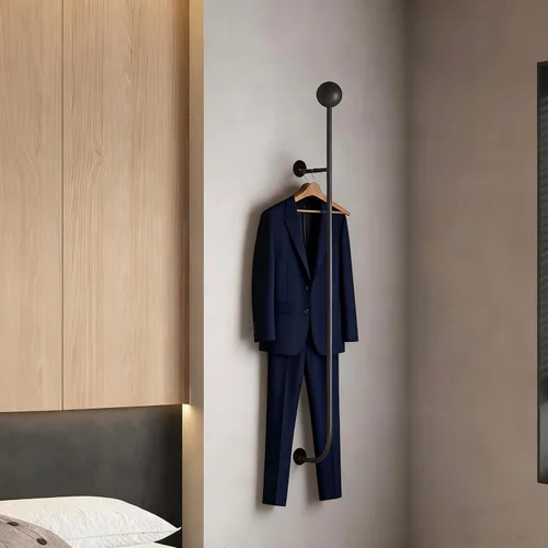 Vista 6 de 58.2 pulgadas-Boutiques Perchero de ropa montado en la pared Percheros de pared Barra colgante Percheros Organizador Organizador Sistema colgante