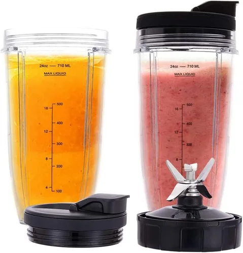 Vista 3 de Vasos de 24 onzas con hoja para llevar, 7 aletas, para licuadora Ninja IQ BN801 SS101 BL480-30 BL641 BL642-30