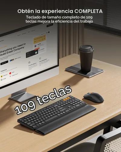 Vista 5 de ProtoArc Combo de teclado y mouse Bluetooth, KM60 Bluetooth + USB multidispositivo recargable, reposamuñecas, juego de teclado y mouse inalámbrico