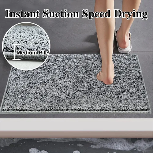 Vista 4 de HDFK Alfombra de baño antideslizante de 24 x 16 pulgadas, 2 tonos, felpilla suave, con respaldo de TPR Absorbencia sólida negro blanco Alfombra