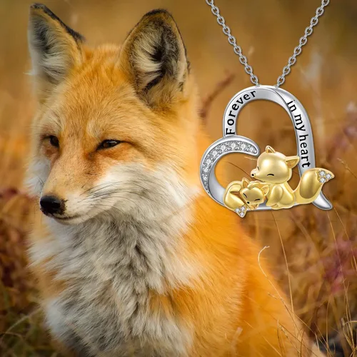 Vista 5 de LONAGO Mother and Child Fox Necklace Sterling Silver, Foxes Heart Necklace Gift for Mother Grandmother Mom Daughter Women