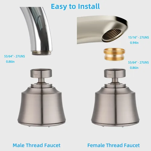 Vista 5 de iFealClear Cabezal de Grifo de Fregadero de Cocina, Cabezal Rociador Giratorio de 360 Grados con 4 Modos de Pulverización, Adaptador Aireador
