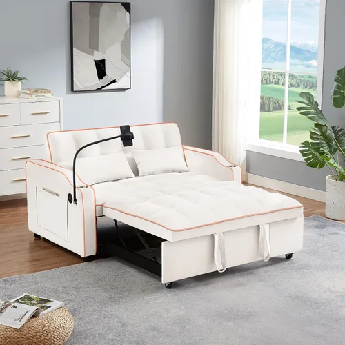 Vista 9 de JEEOEHY - Sofá cama convertible 3 en 1, sofá cama extraíble de terciopelo con puerto USB y tipo C, cómodo futón loveseat con respaldo ajustable