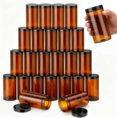 Vista 41 de SATINIOR 24 frascos de plástico transparente vacíos con tapas, recipientes de almacenamiento redondos de boca ancha para productos de belleza