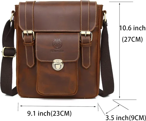 Vista 2 de LUKZIJAES Bolso de hombro de cuero para hombre, bandolera cruzada para trabajo, vintage, ajustable, para viajes, negocios, hombres