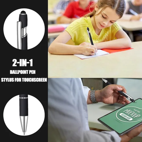 Vista 6 de 50 bolígrafos negros Inkling con lápiz capacitivo 2 en 1 para pantallas táctiles, bolígrafo de agradecimiento 2 en 1, regalo para colegas