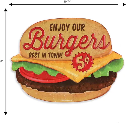 Vista 7 de Enjoy Our Burgers - Letrero de metal en relieve – Letrero vintage de hamburguesas para cocina o cueva de hombre, lo mejor de la ciudad