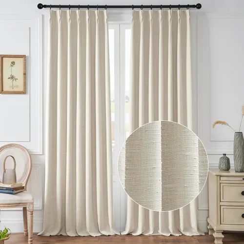 Vista 13 de Cortinas semitransparentes con textura de lino natural gris para sala de estar/dormitorio, con pestaña trasera, 2 paneles, 40 pulgadas de ancho x 84