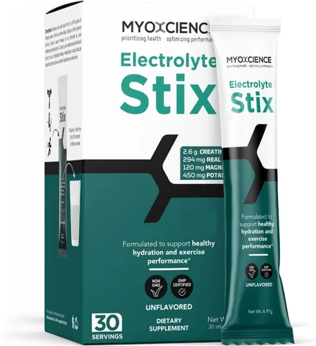 Vista 10 de MYOXCIENCE Electrolyte STIX Polvo de electrolito de creatina Recuperación del ejercicio y el desarrollo muscular con sal real