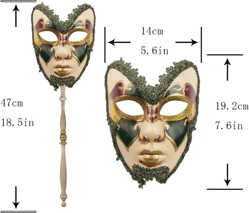 Vista 3 de YU FENG Paquete de 2 máscaras de cosplay para parejas, carnaval musical veneciano, Mardi Gras, máscara de mascarada en un palo para fiesta
