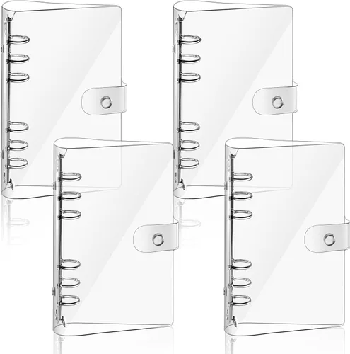 Vista 8 de Zonon Carpeta transparente A6 transparente de PVC suave de 6 anillas, carpeta de presupuesto recargable, cubierta protectora de cierre de botón a
