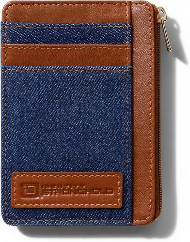 Vista 8 de ID Stronghold Cartera de bolsillo frontal con bloqueo RFID, delgada y minimalista de piel auténtica con bolsillo con cremallera para monedas