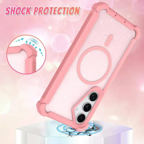 Vista 555 de Bonoma - Funda compatible con Samsung Galaxy S21 Plus, diseño de corazón con purpurina, color rosa Support for MagSafe, Plating Magnetic Case TPU
