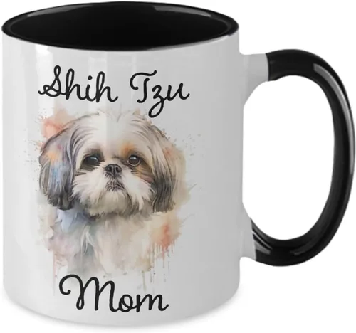 Vista 2 de Taza de café Shih Tzu Mom, taza conmemorativa de acuarela para mascotas. Regalos para mamás de perros, regalo para amantes de los perros