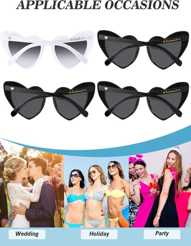 Vista 4 de 10 pares de gafas de sol para dama de honor con forma de corazón para mujer fiesta boda propuesta