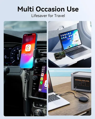 Vista 5 de Cable de carga múltiple, paquete de 2 cables de carga Lightning 5 en 1 retráctiles de 60 W, USB C a USB C, carga rápida, múltiples cables USBC