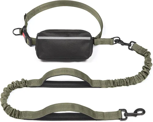 Vista 16 de iYoShop Correa de perro manos libres con bolsa con cierre, dobles asas acolchadas y elástica duradera para caminar, trotar y correr con tu perro