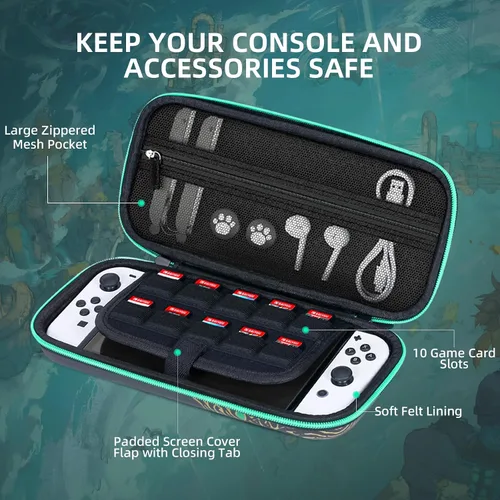 Vista 2 de BRHE Switch Case,Carrying Case for Nintendo SwitchSwitch OLED,with 10 Game Card Slots Protective Hard Shell Travel Carrying Case Pouch for Console &