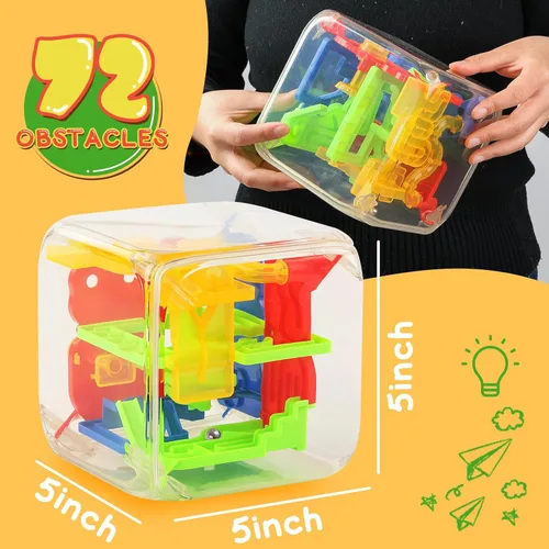 Vista 2 de 3 nutrias 3D Puzzle Maze Cube, 5 pulgadas 72 obstáculos Brain Teaser Interactive Sphere Maze Game for Developing Focus, Problem-Solving, Classroom
