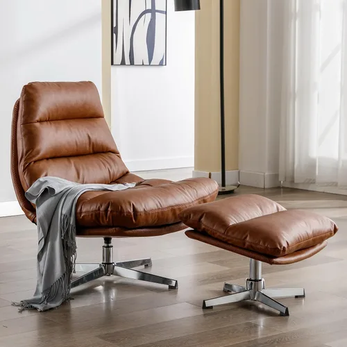Vista 10 de BESTANO Silla giratoria de acento tapizada de chenilla, moderna silla de sala de estar con respaldo, base de metal de 360 grados, silla de lectura