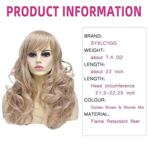 Vista 3 de SYXLCYGG Pelucas largas de 22 pulgadas, rubia, ondulada, sintética, para uso diario, para mujer, disfraces de Halloween, fiestas, pelucas de cabello