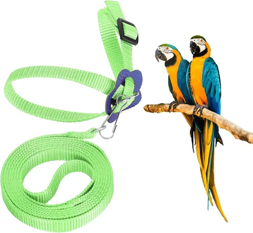 Vista 5 de Arnés y correa para pájaros, 47.2 in para mascotas, cuerda de entrenamiento ajustable de nailon antimordeduras para loro volador al aire libre
