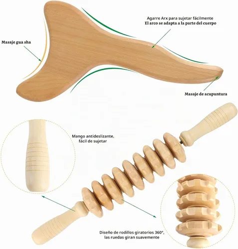 Vista 5 de 2 herramientas de madera Gua Sha, herramienta de drenaje linfático, herramientas de masaje de terapia de madera, herramientas manuales Gua Sha