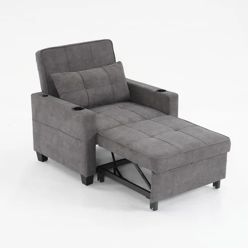 Vista 8 de Silla de cama convertible, sofá cama extraíble con respaldo ajustable, tela de lino, silla convertible con bolsillo lateral para sala de estar