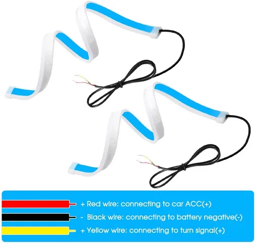 Vista 5 de Tira de luces LED para faros exteriores DRL, 2 piezas de 24 pulgadas, impermeables, cortables, flexibles, para correr, luces diurnas, interruptores