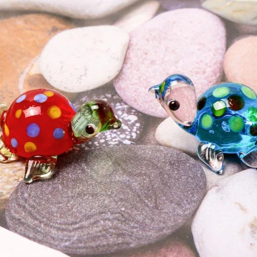 Vista 4 de Figuras de tortuga de vidrio soplado a mano, mini exquisita estatua de animal para decoración del hogar, paisajismo de acuarios, colección